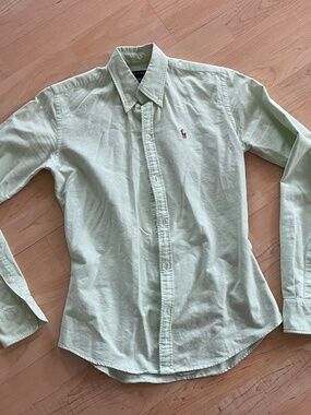 Women’s Ralph Lauren Slim Fit Long-sleeve Shirt Size 0 XS Lime Green 100% Cotton